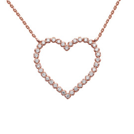 14k Rose Gold Delicate Two-Sided Diamond Heart Necklace