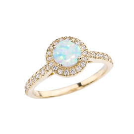 Yellow Gold Diamond and Opal (LCOP) Engagement/Proposal Ring