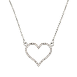 14K White Gold Cubic Zirconia Open Heart Necklace