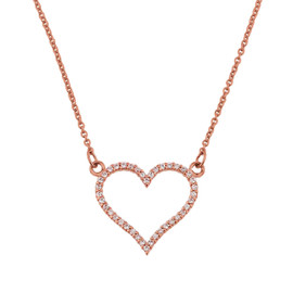 14K Rose Gold Cubic Zirconia Open Heart Necklace