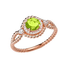 Diamond Engagement Ring Rose Gold Rope Double Infinity Center Peridot
