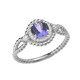 Diamond Engagement Ring White Gold Rope Double Infinity Center Tanzanite