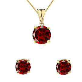 10K Yellow Gold January Birthstone Garnet (LCG) Pendant Necklace & Earring Set