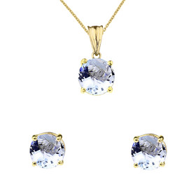 10K Yellow Gold March Birthstone Aquamarine (LCAQ) Pendant Necklace & Earring Set