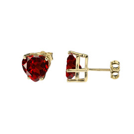 10K Yellow Gold Heart January Birthstone Garnet (LCG) Earrings