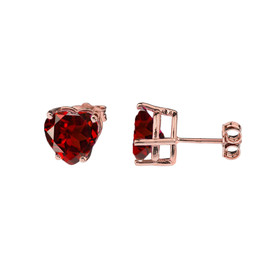 10K Rose Gold Heart January Birthstone Garnet (LCG) Earrings