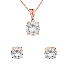 10K  Rose Gold April Birthstone Cubic Zirconia Pendant Necklace & Earring Set