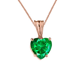 10K Rose Gold Heart May Birthstone Emerald  (LCE) Pendant Necklace