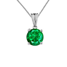 10K White Gold May Birthstone Emerald (LCE)  Pendant Necklace