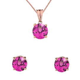 10K Rose Gold June Birthstone Alexandrite(LCAL) Pendant Necklace & Earring Set