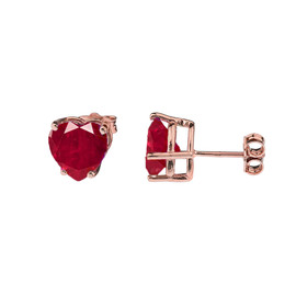 10K Rose Gold Heart July Birthstone Ruby (LCR) Earrings