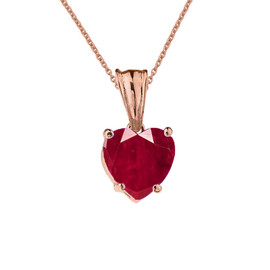 10K Rose Gold Heart July Birthstone Ruby (LCR) Pendant Necklace