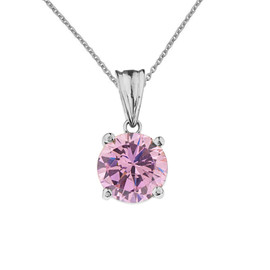 10K White  Gold  October Birthstone Pink Cubic Zirconia  (LCPZ)  Pendant Necklace