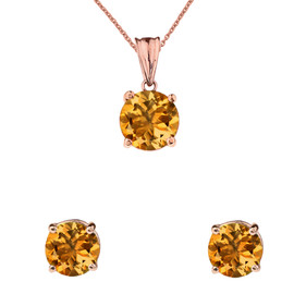 10K Rose Gold November Birthstone Citrine (LCC) Pendant Necklace & Earring Set