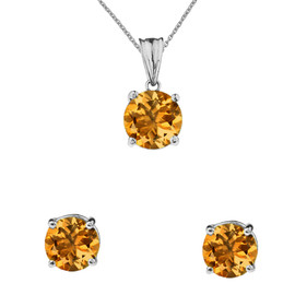 10K White Gold November Birthstone Citrine (LCC) Pendant Necklace & Earring Set