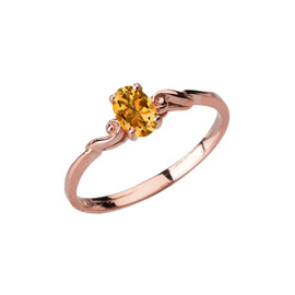 Dainty Rose Gold Elegant Swirled Genuine Citrine Solitaire Ring