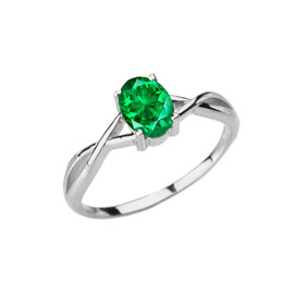 Dainty White Gold Infinity Design Emerald (LCE) Solitaire Ring