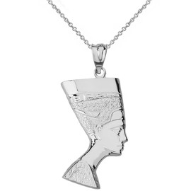 Sterling Silver Egyptian Queen Statue Nefertiti Bust Pendant Necklace