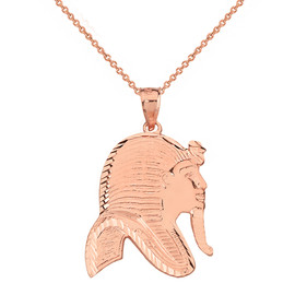 Solid Genuine Rose Gold Egyptian King Tut Profile Pendant Pendant Necklace