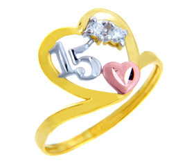 15 Años Ring - Quinceanera Heart Ring with Cubic Zirconias