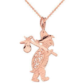 Solid Genuine Rose Gold Diamond Cut Traveling Turtle and Bindle Pendant Necklace
