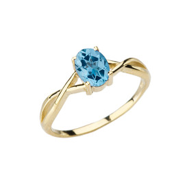 Dainty Yellow Gold Infinity Design Blue Topaz (LCBT) Solitaire Ring