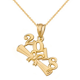 Solid Yellow Gold Class of 2018  Diploma Pendant Necklace