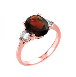 Rose Gold Genuine Garnet and White Topaz Engagement Ring