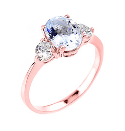 Rose Gold Genuine Aquamarine Gemstone Engagement Ring