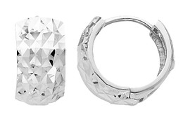 Large Diamond Cut White Gold Huggie Earrings