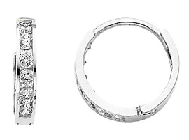 Small CZ White Gold Huggie Earrings