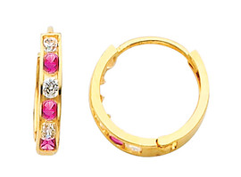 Yellow Gold  Red White  CZ Huggie Earrings