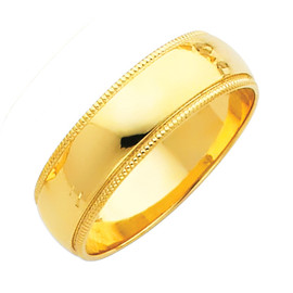 14K Milgrain Gold Classic Wedding Band - 6MM