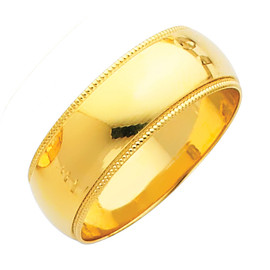 14K Milgrain Gold Classic Wedding Band - 7MM