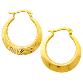 Diamond Cut Reversible Yellow Gold Hoop Earring
