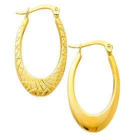 Reversible Narrow Yellow Gold Diamond Cut Hoop Hearring