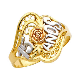 "15-Anos"  Yellow Gold Tri-Color Ring