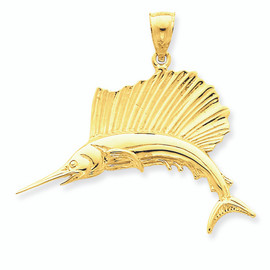 14K Gold Large Sailfish Pendant