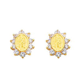 14K Gold Lady of Guadalupe CZ Stud Earrings