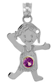 White Gold Baby Charms and Pendants - CZ Amethyst Girl Birthstone Charm