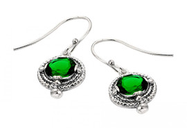 Oxidized Sterling Silver Elegant Emerald Earrings