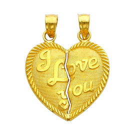 Gold Hearts Apart - I Love You Pendant - Large