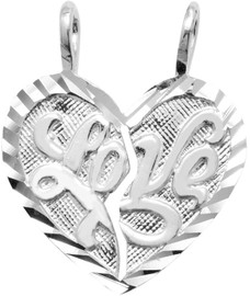 White Gold "LOVE " Breakable Heart Pendant