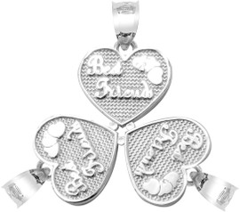 White Gold "BEST FRIENDS" Three Breakable Hearts Pendant