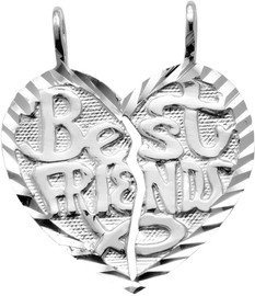 White Gold "BEST FRIENDS" Breakable  Hearts Pendant