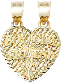 Yellow Gold "BOY/GIRL FRIEND" Breakable Heart Pendant