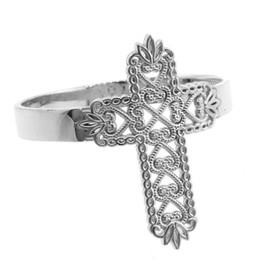 White Gold Thorned Filigree Cross Ring