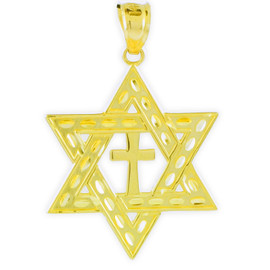 Yellow Gold Jewish Star of David Cross Pendant (M) 1.25"