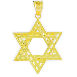 Gold Jewish Star of David Reversible Pendant (M) 1.25"