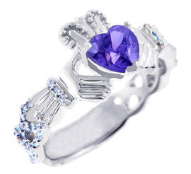 18K White Gold Diamond Claddagh Ring With 0.40 Ct Alexandrite